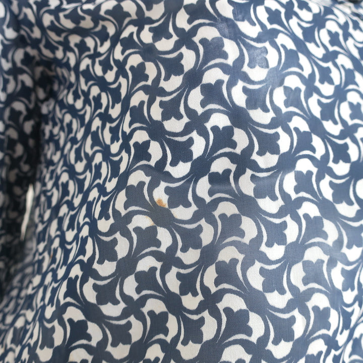 CH Carolina Herrera Blouse Navy Printed Cotton-Blend Size 2 Long Sleeve Top
