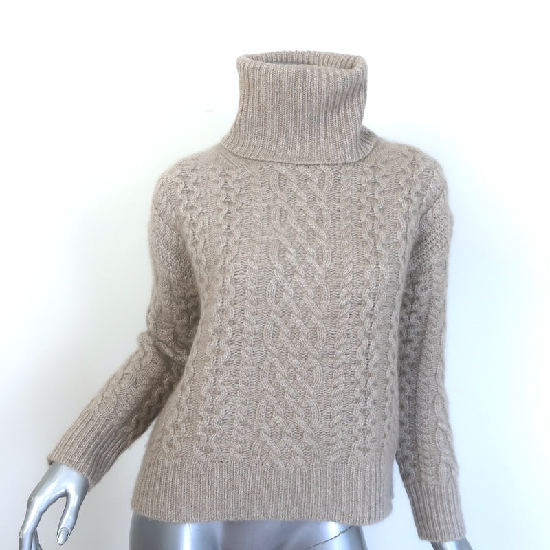 Nili Lotan Cashmere Cable Knit Turtleneck Sweater Taupe Size Extra Small