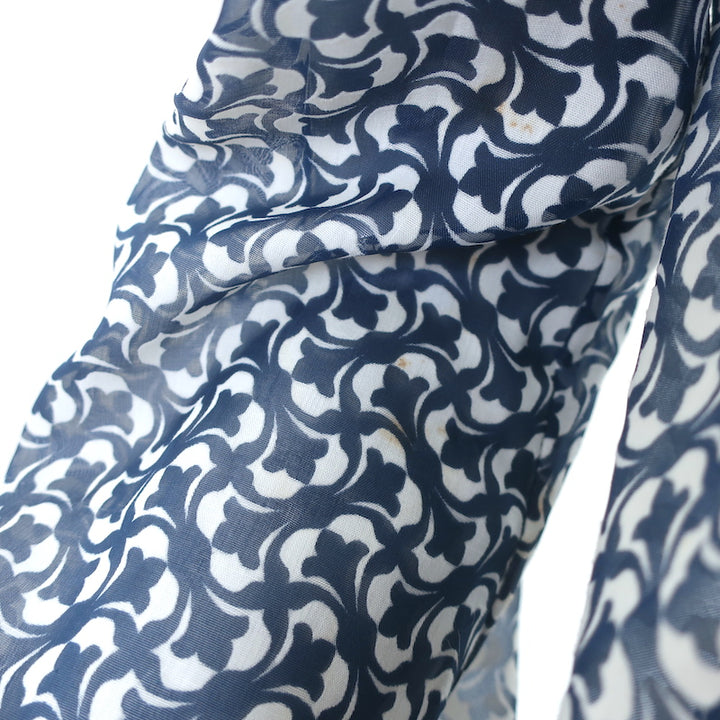CH Carolina Herrera Blouse Navy Printed Cotton-Blend Size 2 Long Sleeve Top