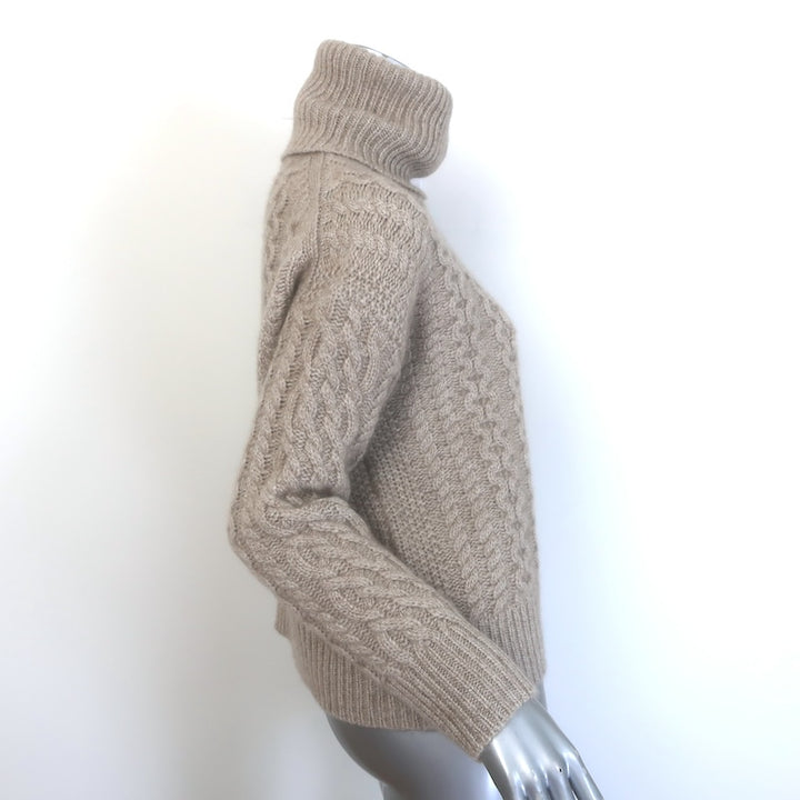 Nili Lotan Cashmere Cable Knit Turtleneck Sweater Taupe Size Extra Small