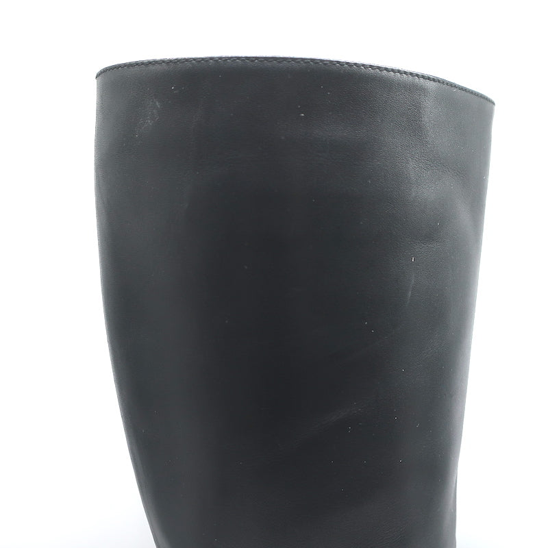 Manolo Blahnik Buckled Riding Boots Black Leather Size 38.5