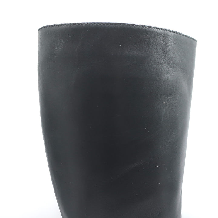Manolo Blahnik Buckled Riding Boots Black Leather Size 38.5