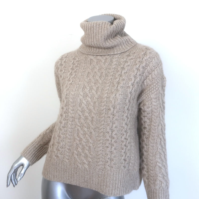 Nili Lotan Cashmere Cable Knit Turtleneck Sweater Taupe Size Extra Small
