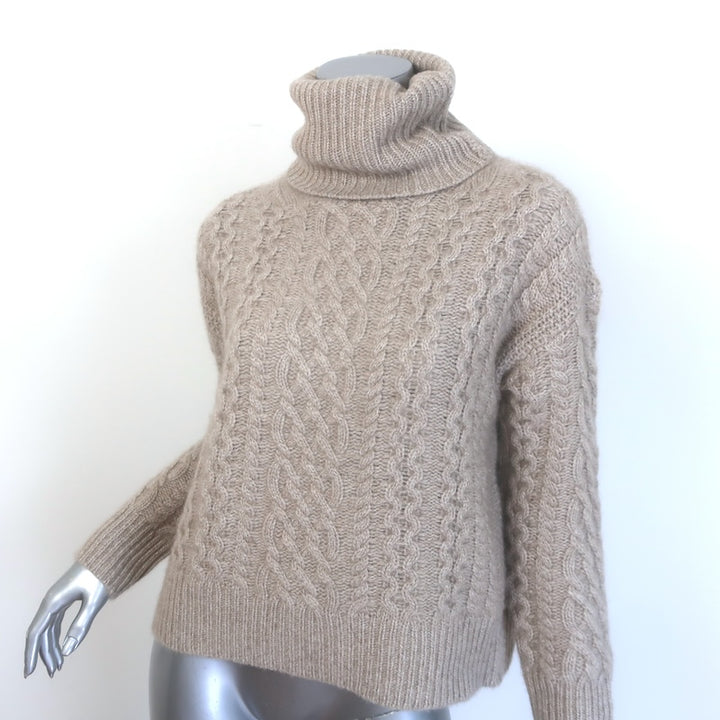 Nili Lotan Cashmere Cable Knit Turtleneck Sweater Taupe Size Extra Small
