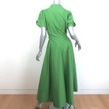 3.1 Phillip Lim Belted-Side Puff Sleeve Midi Dress Green Poplin Size 8