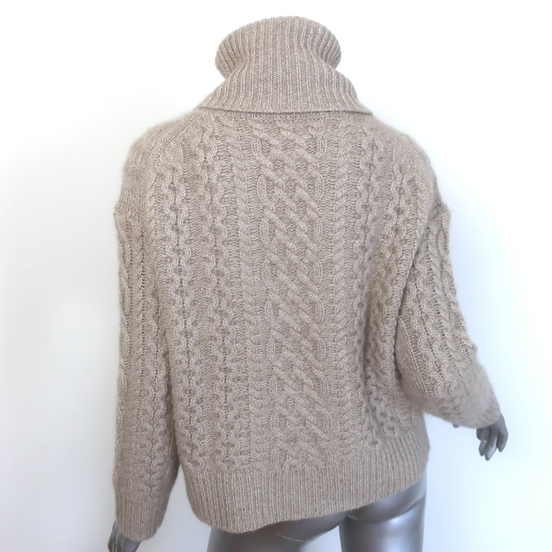 Nili Lotan Cashmere Cable Knit Turtleneck Sweater Taupe Size Extra Small
