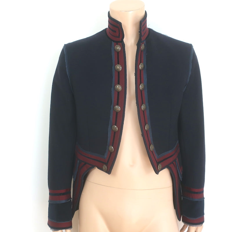 D&amp;G Dolce &amp; Gabbana Military Jacket Velvet-Trimmed Black Wool Size 48