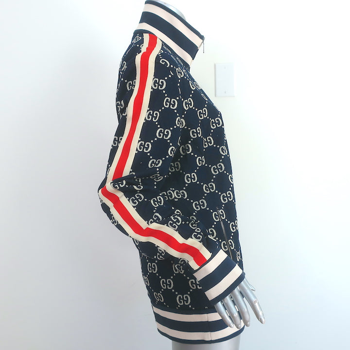 Gucci GG Jacquard Track Jacket Navy Cotton Knit Size Extra Large Unisex