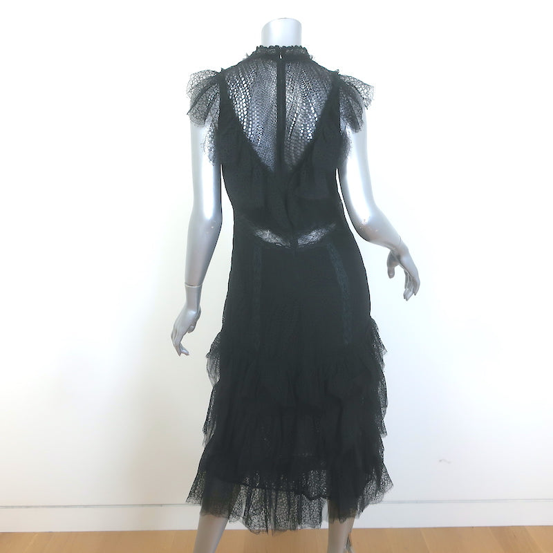 Jonathan Simkhai Tiered Ruffled Lace Cap Sleeve Midi Dress Black Size Celebrity Owned Jonathan Simkhai Tiered Ruffled Lace Cap Sleeve Midi Dress Black Size Celebrity Owned