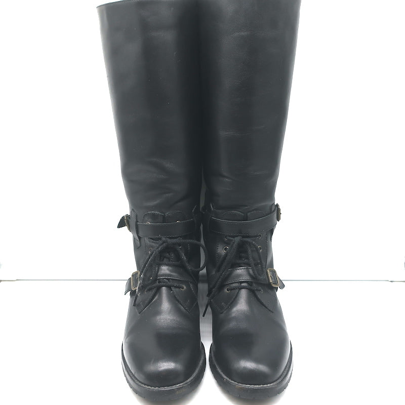 Manolo Blahnik Buckled Riding Boots Black Leather Size 38.5