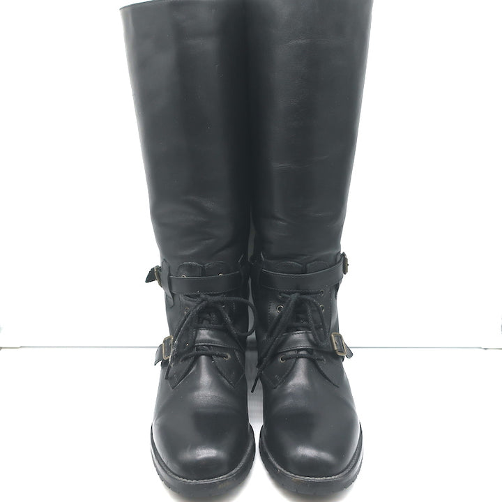 Manolo Blahnik Buckled Riding Boots Black Leather Size 38.5
