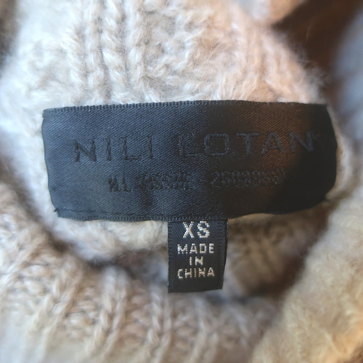 Nili Lotan Cashmere Cable Knit Turtleneck Sweater Taupe Size Extra Small