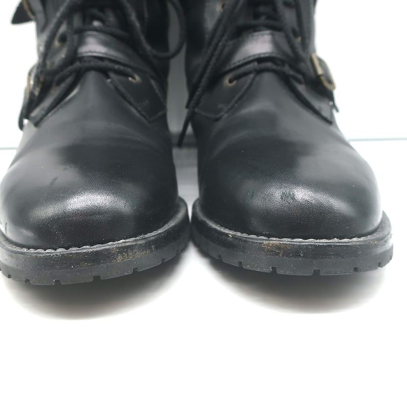 Manolo Blahnik Buckled Riding Boots Black Leather Size 38.5