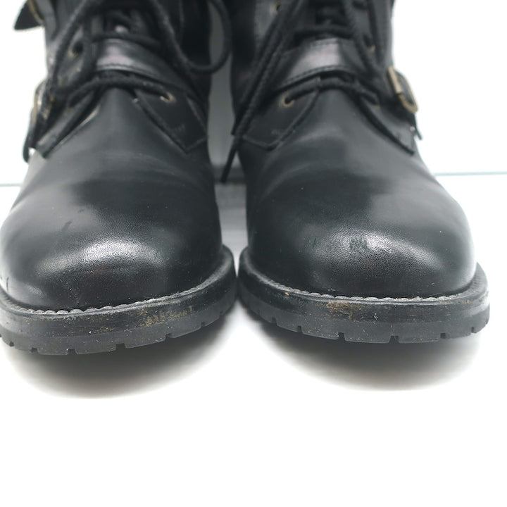 Manolo Blahnik Buckled Riding Boots Black Leather Size 38.5