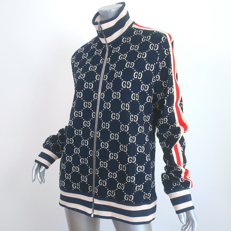 Gucci GG Jacquard Track Jacket Navy Cotton Knit Size Extra Large Unisex