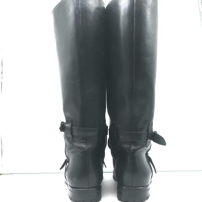 Manolo Blahnik Buckled Riding Boots Black Leather Size 38.5