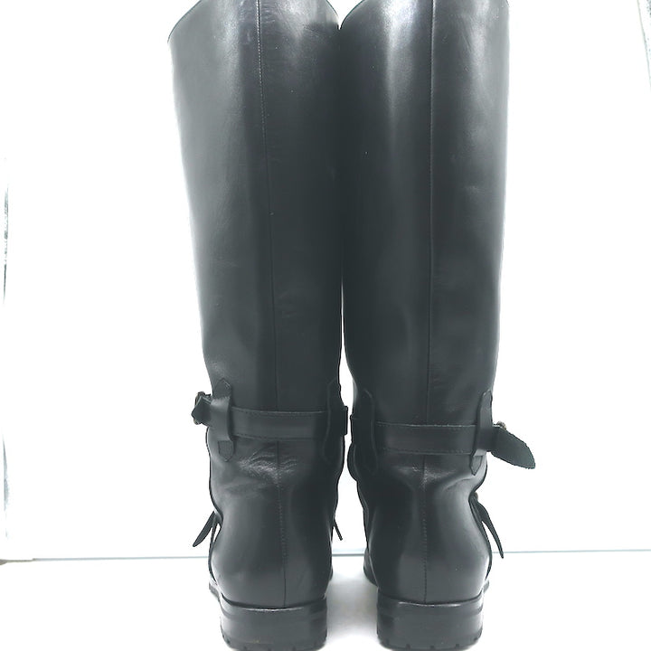 Manolo Blahnik Buckled Riding Boots Black Leather Size 38.5