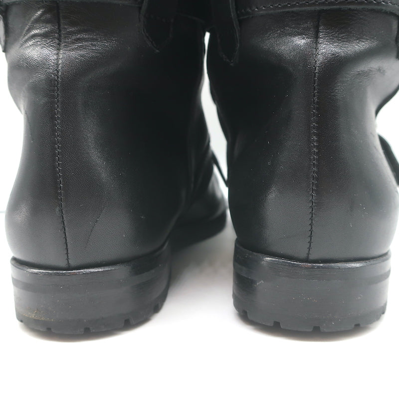 Manolo Blahnik Buckled Riding Boots Black Leather Size 38.5
