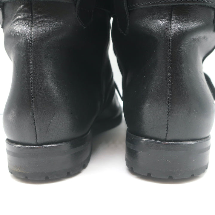 Manolo Blahnik Buckled Riding Boots Black Leather Size 38.5