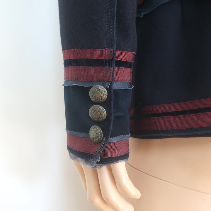 D&amp;G Dolce &amp; Gabbana Military Jacket Velvet-Trimmed Black Wool Size 48