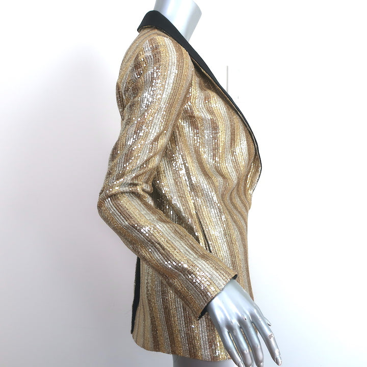 Alice + Olivia Jace Sequined Blazer Gold Size Extra Small Open-Front Jacket