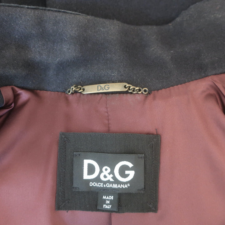D&amp;G Dolce &amp; Gabbana Military Jacket Velvet-Trimmed Black Wool Size 48