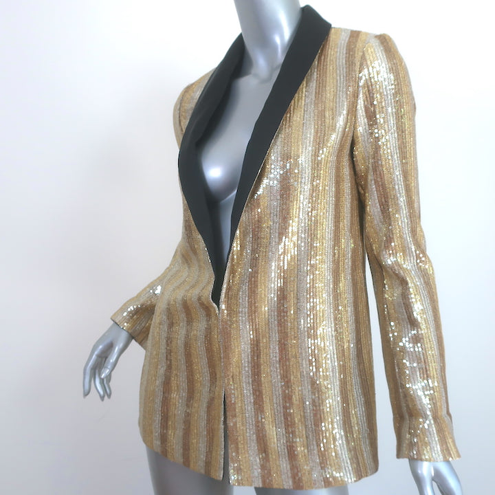 Alice + Olivia Jace Sequined Blazer Gold Size Extra Small Open-Front Jacket