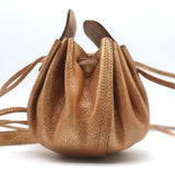 Il Bisonte Drawstring Mini Dumpling Bag Copper Metallic Leather