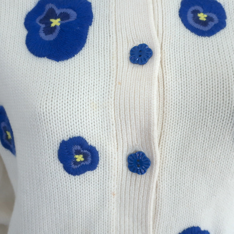 Alice + Olivia Brigid Embroidered Cropped Cardigan Cream Wool-Blend Size Medium