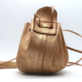 Il Bisonte Drawstring Mini Dumpling Bag Copper Metallic Leather