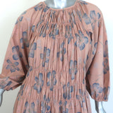 THE GREAT The Cobblestone Midi Dress Blush Floral Print Smocked Cotton Size 1