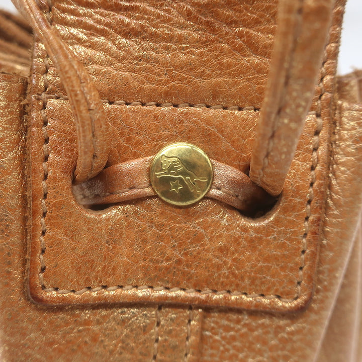 Il Bisonte Drawstring Mini Dumpling Bag Copper Metallic Leather