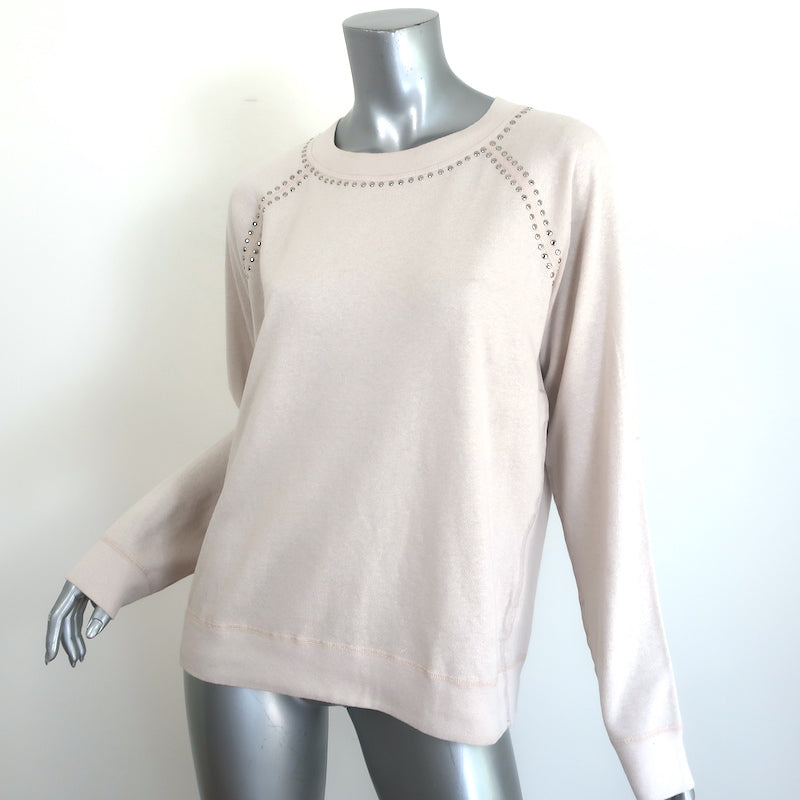 MONROW studded raglan sweatshirt, light beige cotton-blend, size M — new with tags, authentic designer