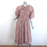THE GREAT The Cobblestone Midi Dress Blush Floral Print Smocked Cotton Size 1