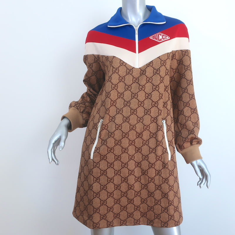 Gucci GG Supreme Technical Jersey Mini Dress Brown Size Medium Celebrity Owned Gucci GG Supreme Technical Jersey Mini Dress Brown Size Medium Celebrity Owned