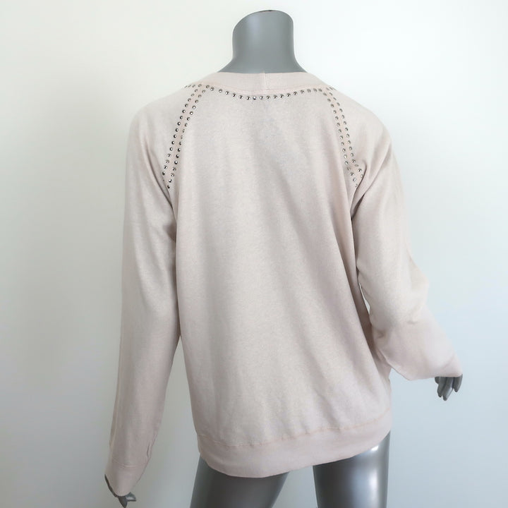 Monrow studded raglan sweatshirt, light beige cotton-blend, size M, new with tags — authentic designer luxury