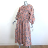 THE GREAT The Cobblestone Midi Dress Blush Floral Print Smocked Cotton Size 1