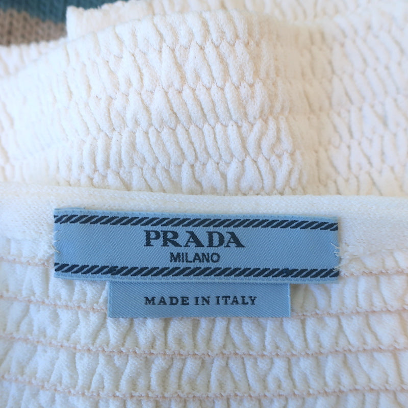 Prada Cardigan White Smocked Knit Size 38