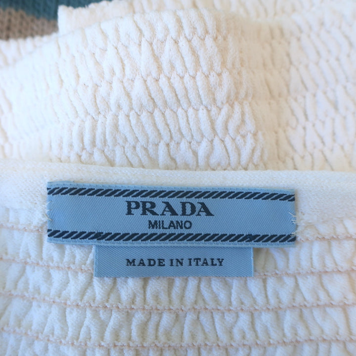 Prada Cardigan White Smocked Knit Size 38