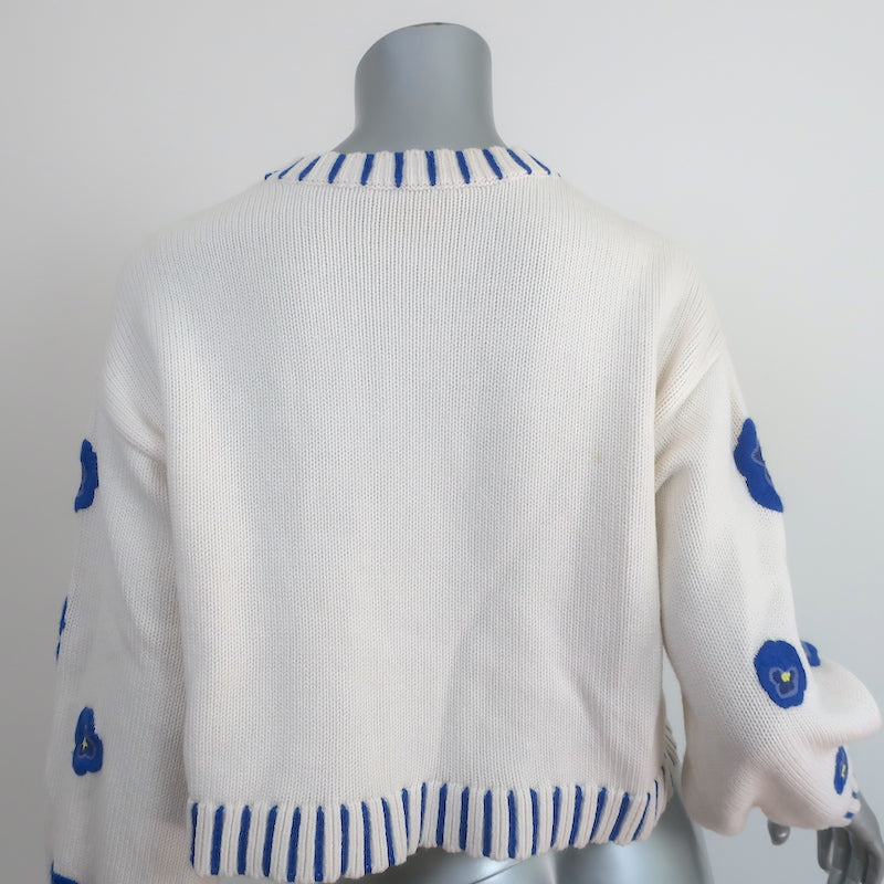 Alice + Olivia Brigid Embroidered Cropped Cardigan Cream Wool-Blend Size Medium