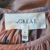 THE GREAT The Cobblestone Midi Dress Blush Floral Print Smocked Cotton Size 1