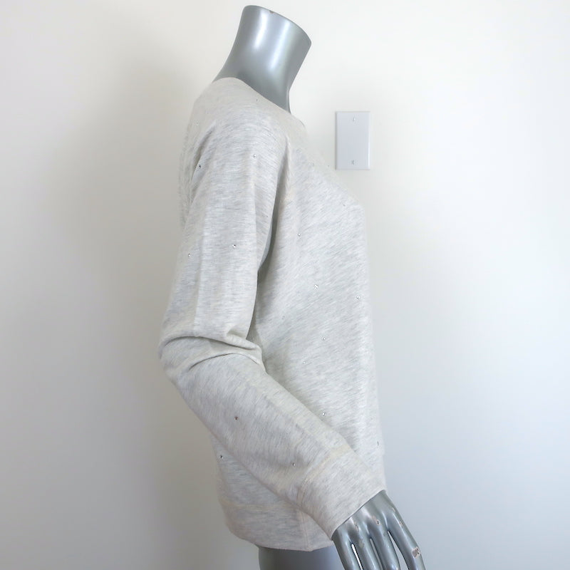 Authentic MONROW supersoft scattered rhinestone sweatshirt in heather gray, size L, pre-owned (like new)