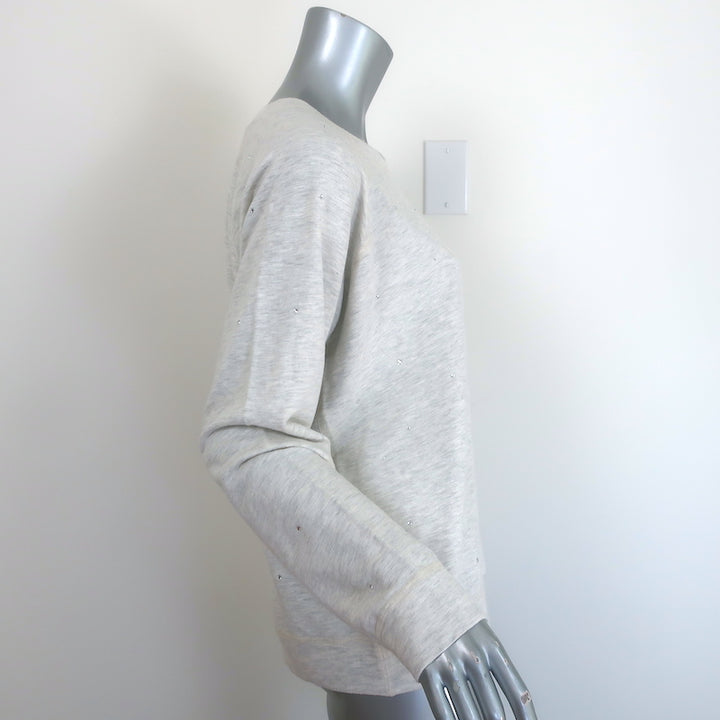 Authentic MONROW supersoft scattered rhinestone sweatshirt in heather gray, size L, pre-owned (like new)