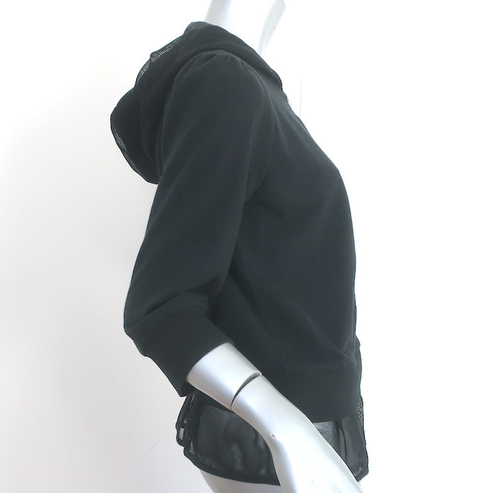 Moncler Maglia Cardigan Mesh-Trimmed Hoodie Sweatshirt Black Size Small