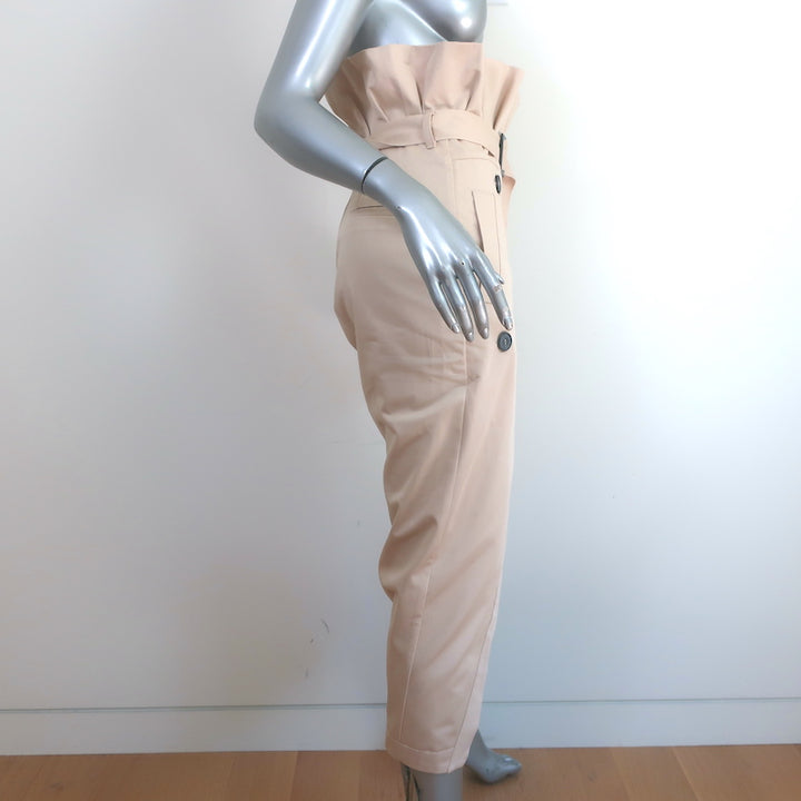Zara Paper Bag Waist Midi Skirt Beige Cotton Size Extra Small NEW