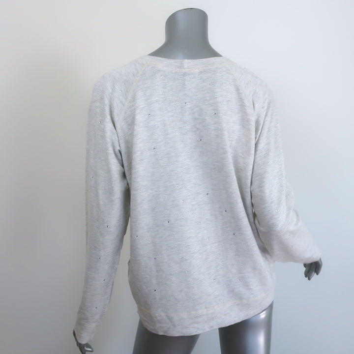 MONROW rhinestone sweatshirt, heather gray rayon-cotton blend, size L — pre-owned (new with tags), authentic.