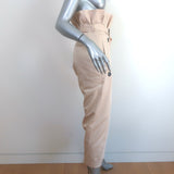 Zara Paper Bag Waist Midi Skirt Beige Cotton Size Extra Small NEW