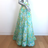 Zimmermann High Tide Floral Ikat Belted Maxi Skirt Aqua Organza Size 2 NEW