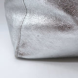 Vera Pelle Tie-Top Metallic Leather Tote Silver Large Shoulder Bag