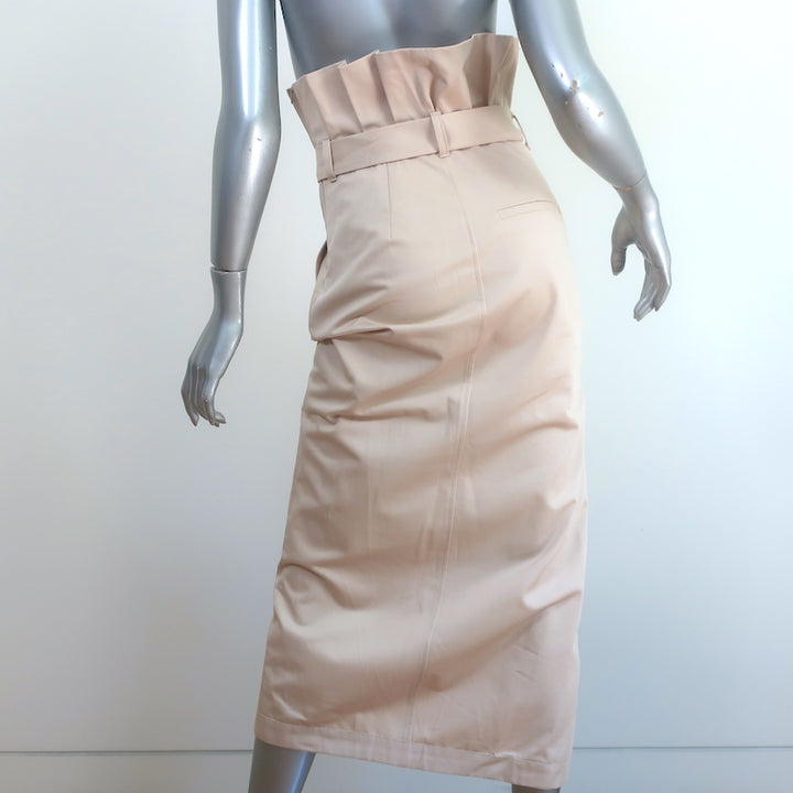 Zara Paper Bag Waist Midi Skirt Beige Cotton Size Extra Small NEW